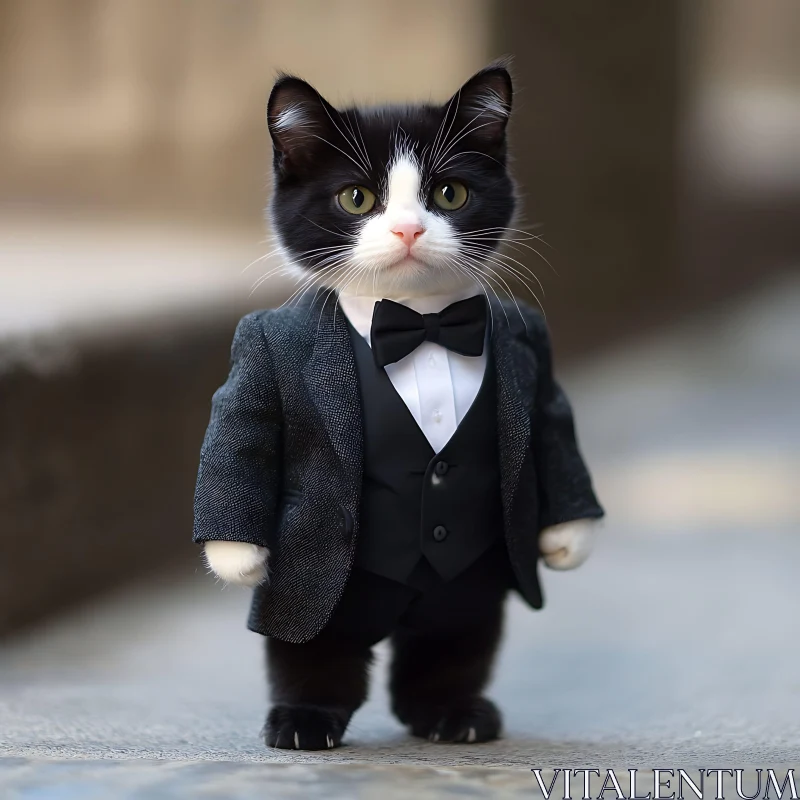 Sophisticated Cat in Black Tuxedo AI Image