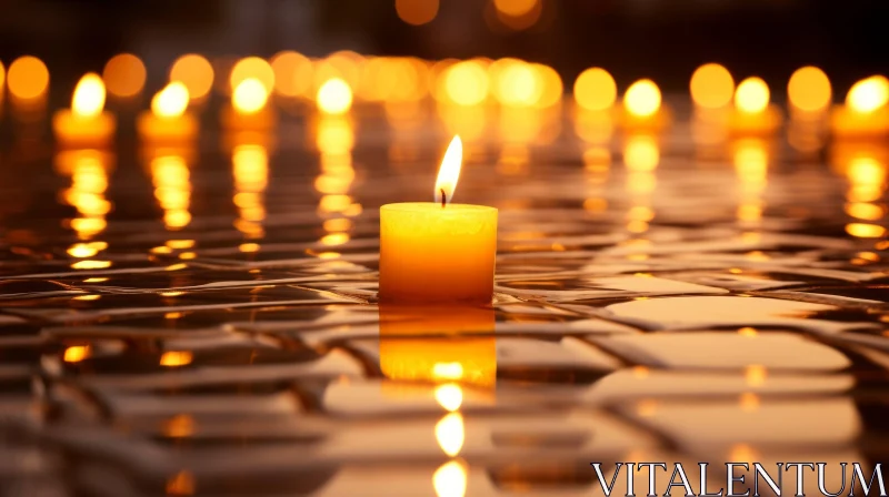 Abstract Candle Reflection - Light Yellow and Gold Bokeh Panorama AI Image