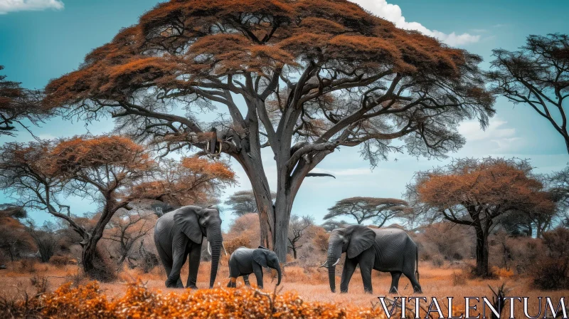 African Elephants in Savanna - Majestic Wildlife Photography AI Image