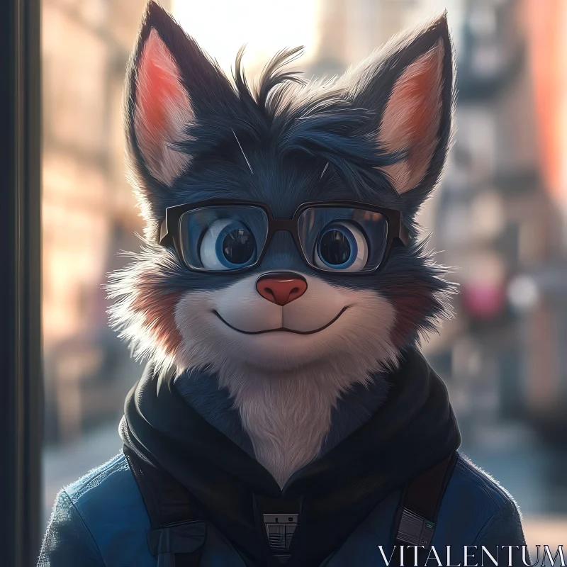 Smiling Furry Cartoon Character in Urban Setting AI Image