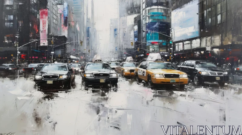 Bustling Urban Street Scene - Oil Painting on Canvas AI Image