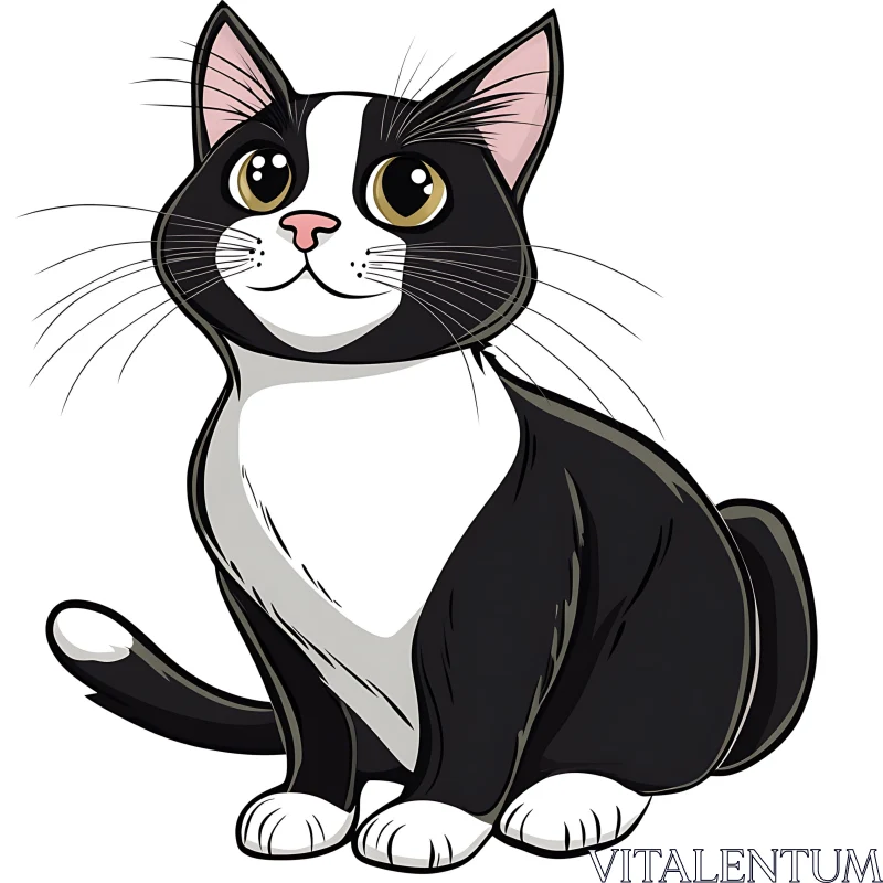 Cartoon Illustration of a Black and White Cat AI Image