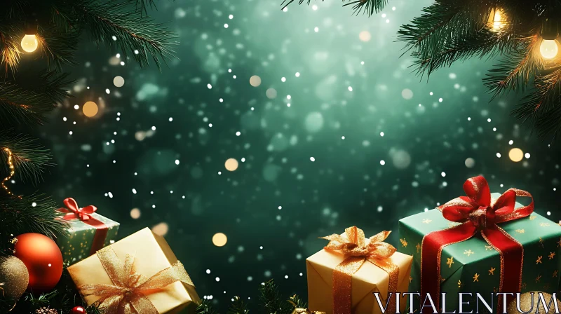 Christmas Decor with Gifts and Tree AI Image