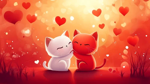 Cute Cartoon Cats with Hearts