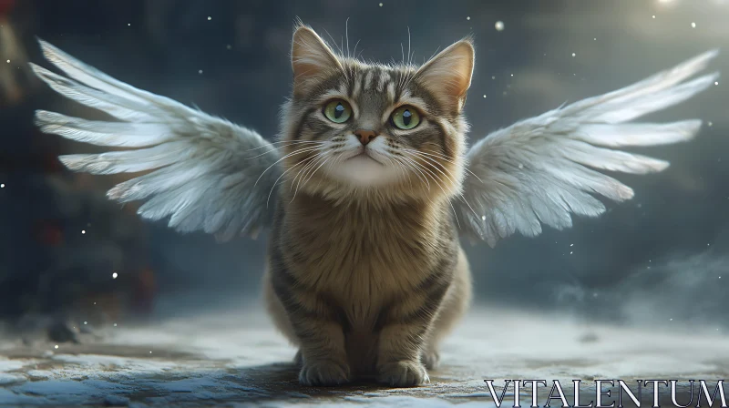 Angelic Tabby Cat in Fantastical Scene AI Image