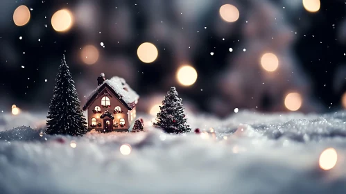 Magical Christmas Miniature with Snow and Lights