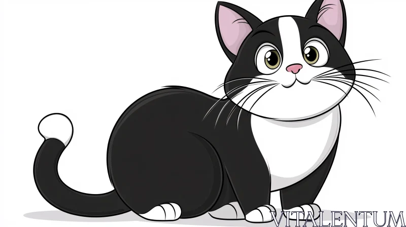 Charming Cartoon Black and White Cat AI Image