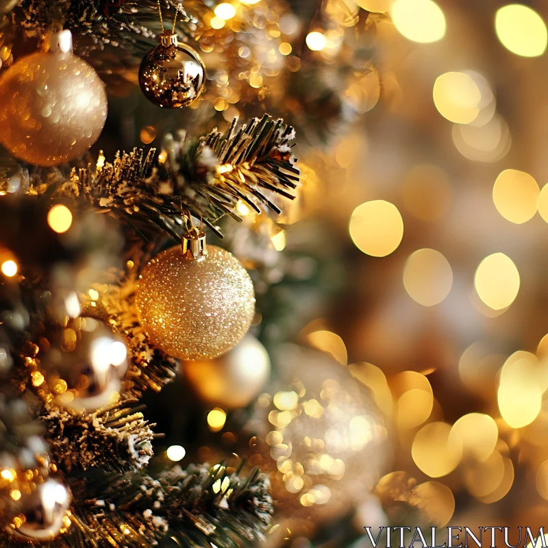 Festive Christmas Tree with Golden Decorations AI Image