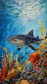 Whale Shark and Coral Reef Underwater Painting