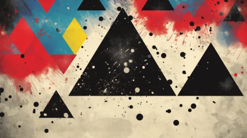 Colorful Abstract Painting with Black Triangles