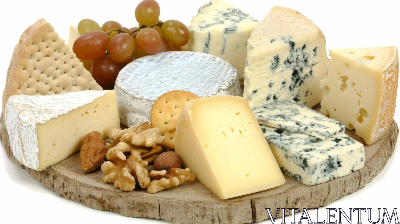 Delicious Cheese Platter with Grapes and Nuts AI Image