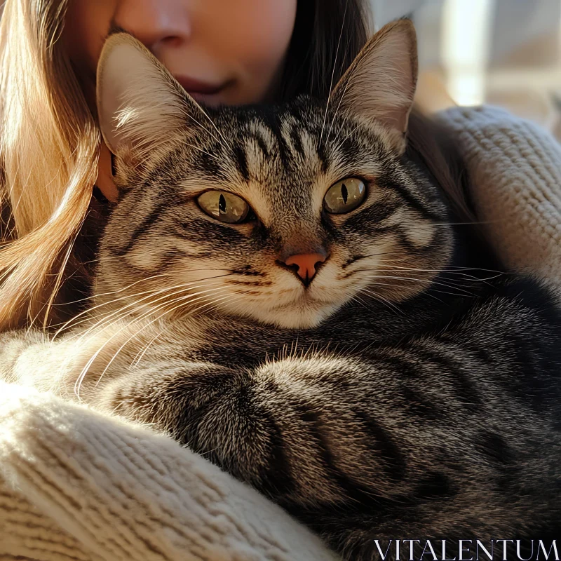 Cozy Tabby Cat Cuddling AI Image