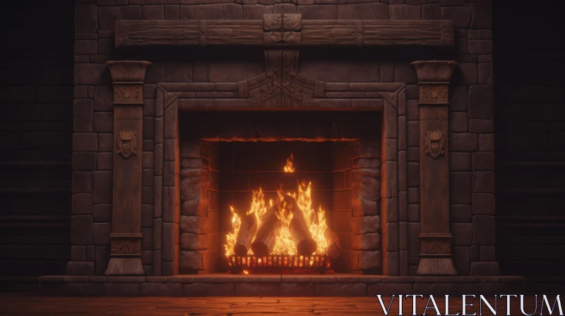 Enchanting Fire in a Fireplace - 3D Video Game Art AI Image
