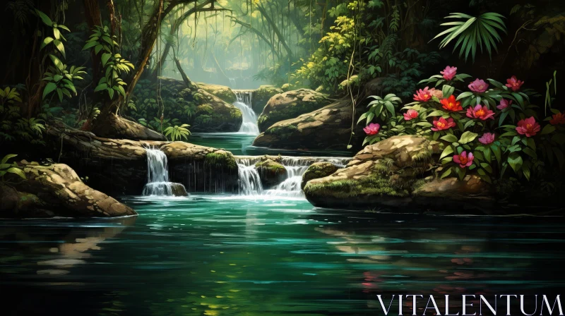 AI ART Enchanting Jungle Water Stream Digital Painting
