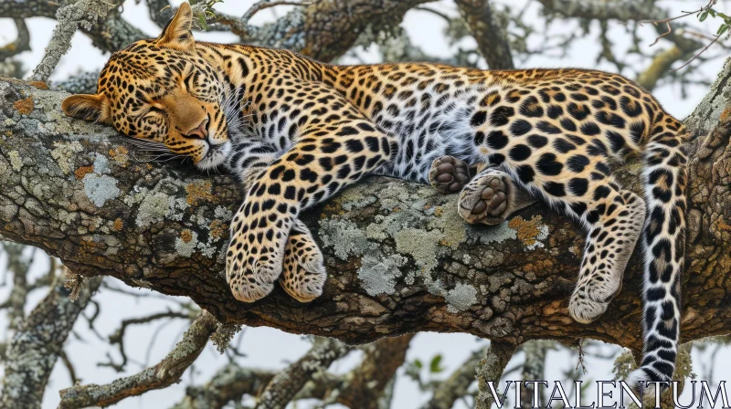 Graceful Leopard Sleeping on a Tree Branch | Camouflage and Serenity AI Image