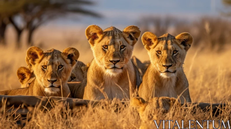 Majestic Lion Family in Golden Light - Wildlife Photography AI Image