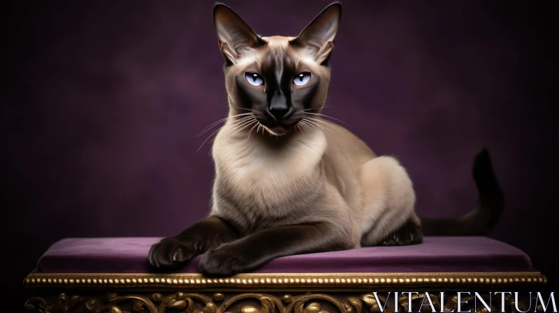 Majestic Siamese Cat Portrait on Golden Table AI Image