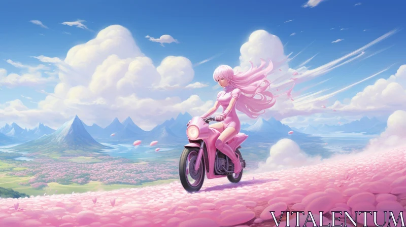 Pink Motorcycle in Scenic Landscape AI Image