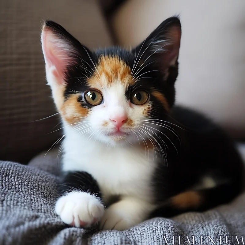 Charming Calico Kitten Resting AI Image