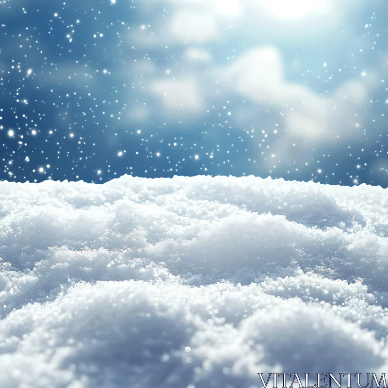 Snowy Landscape with Falling Snowflakes AI Image