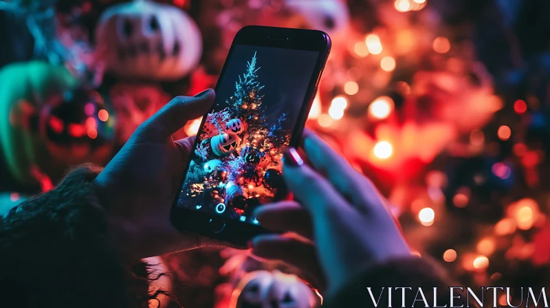 Festive Christmas Tree Captured on Smartphone AI Image