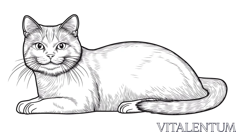 AI ART Black and White Sketch of a Calm Cat