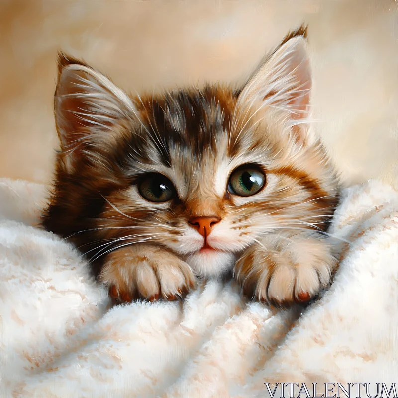 Cute Kitten in White Blanket AI Image