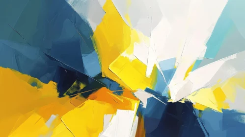 Abstract Painting with Blue Background and Yellow Shape