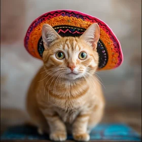 Playful Cat with a Festive Sombrero