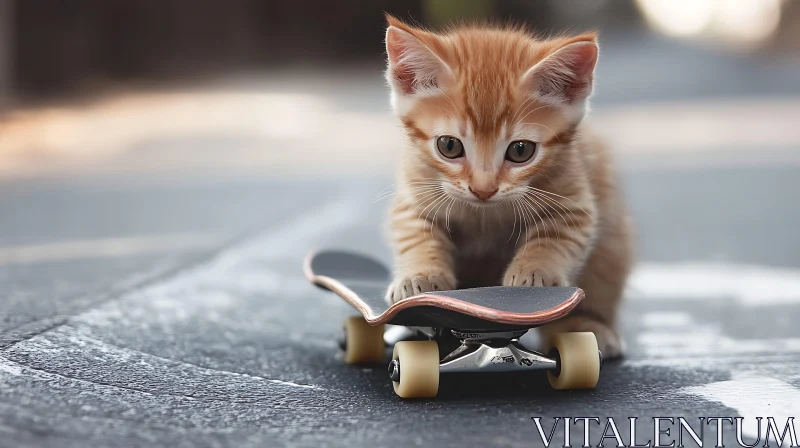 Adorable Kitten on a Skateboard AI Image