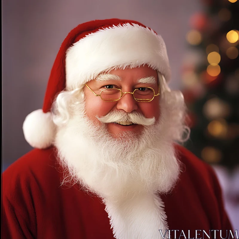 Santa Claus Smiling in Front of Christmas Tree AI Image