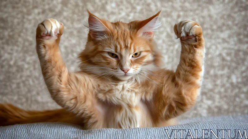 Playful Ginger Cat with Raised Paws AI Image