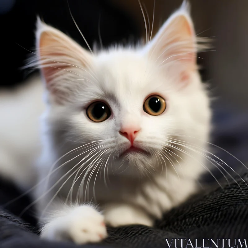 Close-Up of Curious White Kitten with Perked Ears AI Image