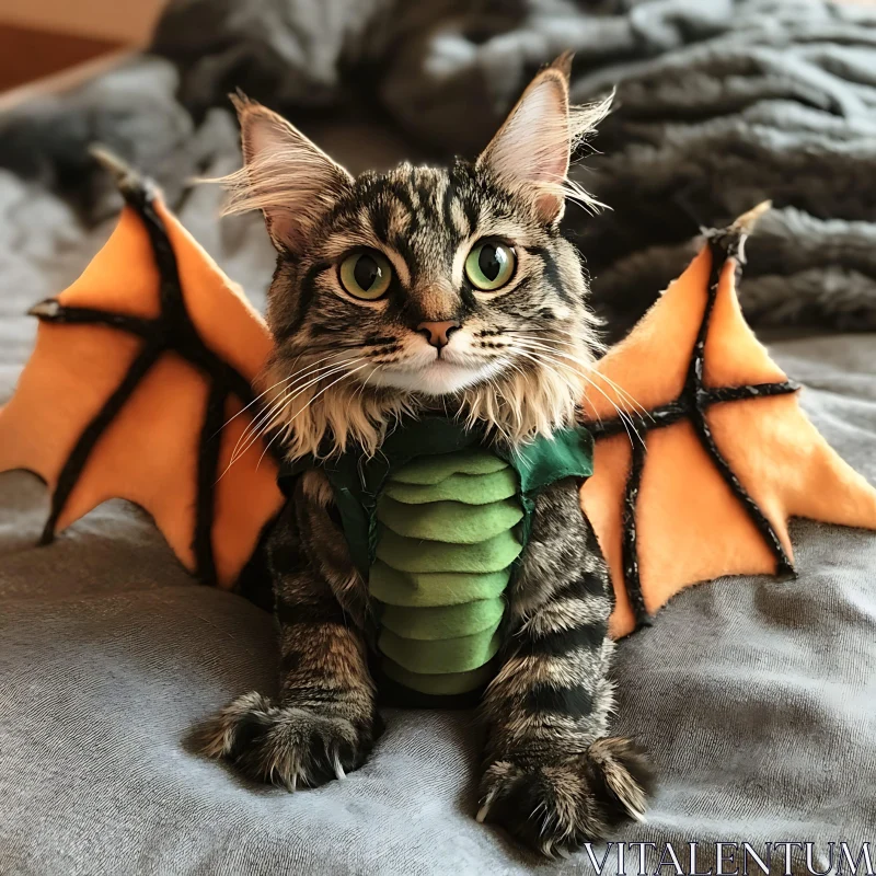 Fantasy Cat with Dragon Wings AI Image