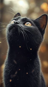 Black Cat with Whiskers and Expressive Golden Eyes