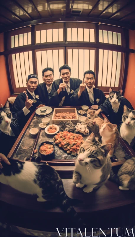 AI ART Cultural Meal Time with Cats