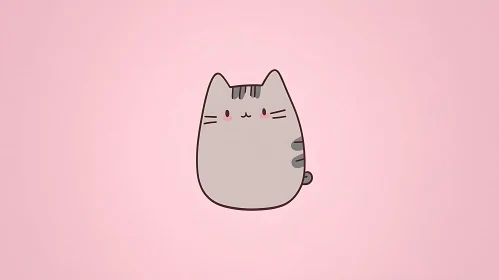 Kawaii Gray Cat Illustration on Pastel Pink