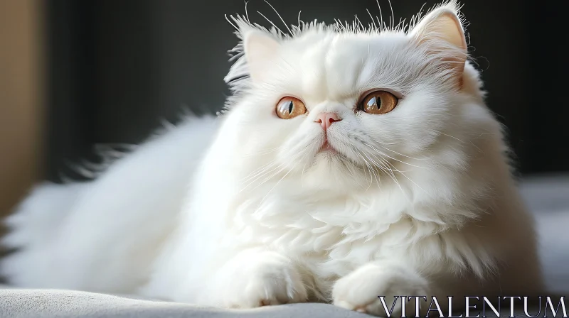 White Fluffy Cat Relaxing Indoors AI Image