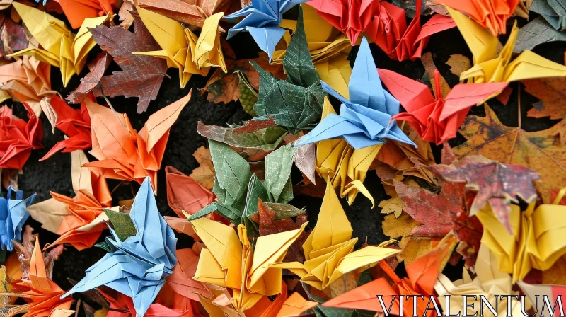 Colorful Origami Birds and Leaves - Intricate Paper Art AI Image