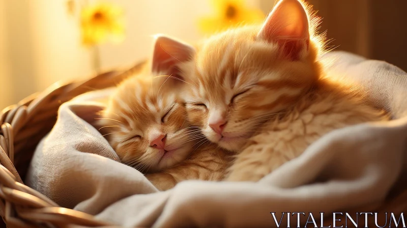 AI ART Cozy Ginger Kittens Sleeping in a Basket