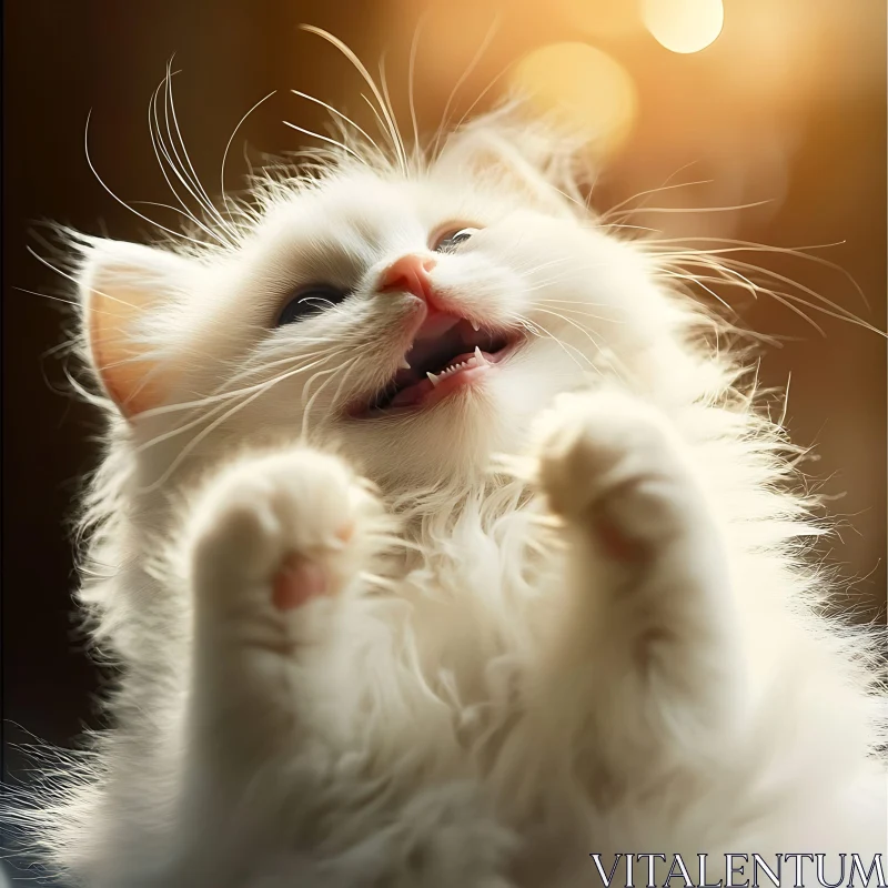 Playful White Kitten with Fluffy Fur AI Image