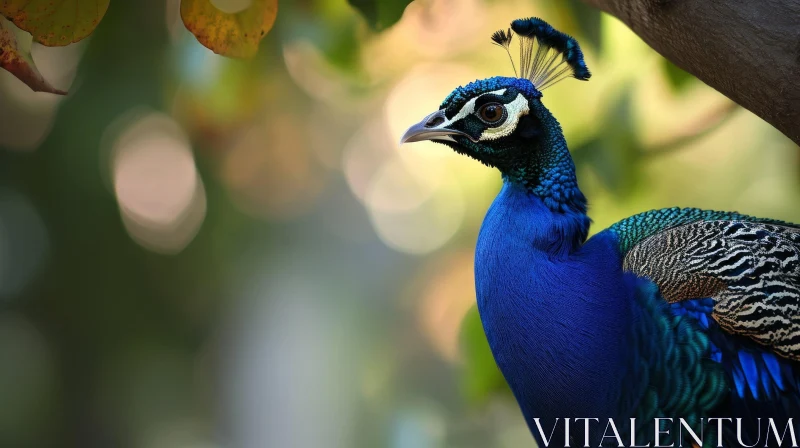 Graceful Peacock Perched on Branch | Vivid Blue and Green Feathers AI Image