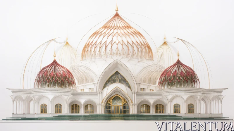 Intricate Sketch of a Mosque with Domes and Minarets AI Image