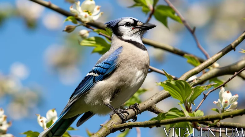 Majestic Blue Jay Perched on Branch | Nature Photography AI Image
