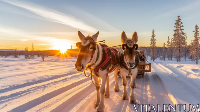 Majestic Reindeer on Snowy Field at Sunrise AI Image