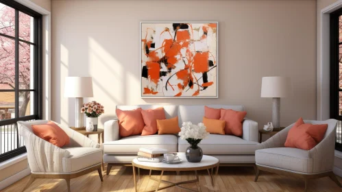 Modern Living Room Interior with Abstract Painting