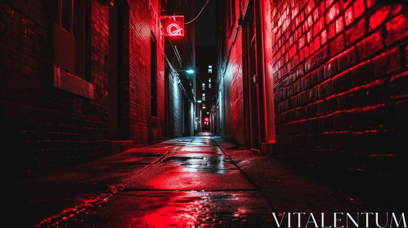 Mysterious Night Alleyway: Neon Signs and Shadows AI Image