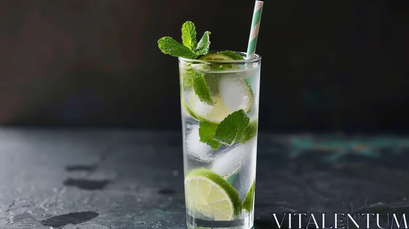 Refreshing Mojito Cocktail in a Clear Glass - Vibrant and Flavorful AI Image