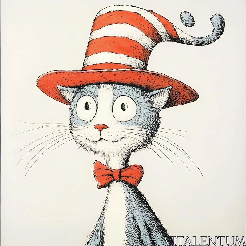 AI ART Retro Cat Drawing with Hat