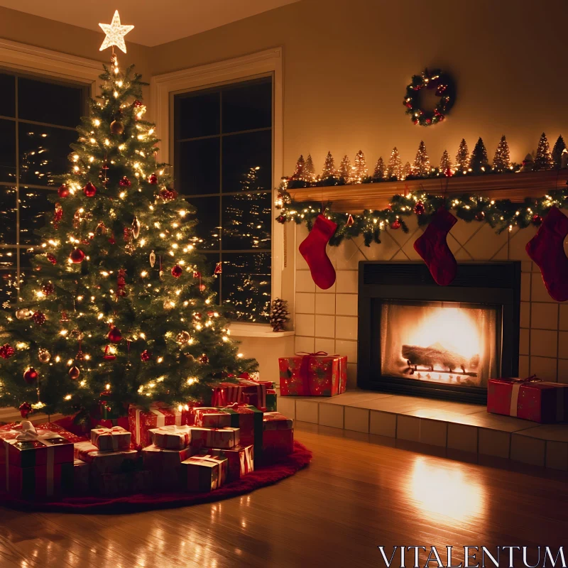 Holiday-Themed Living Room Decor AI Image